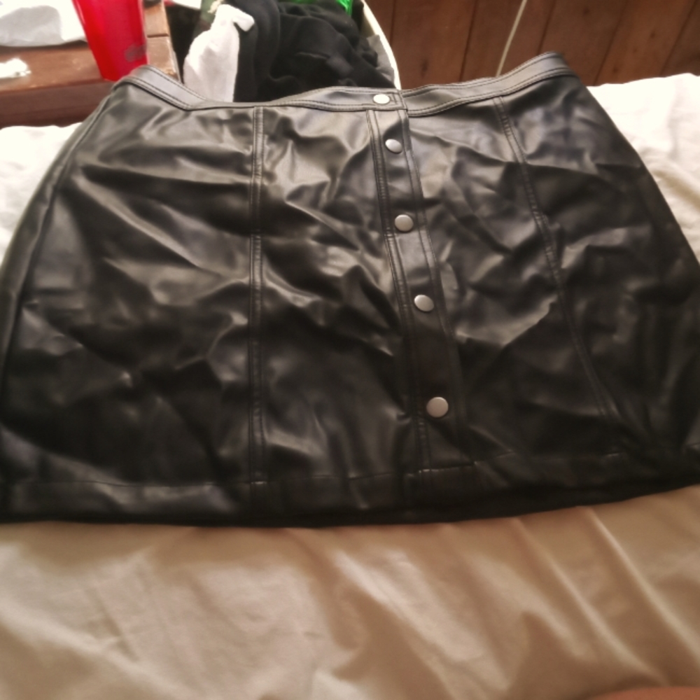 Leather button down skirt